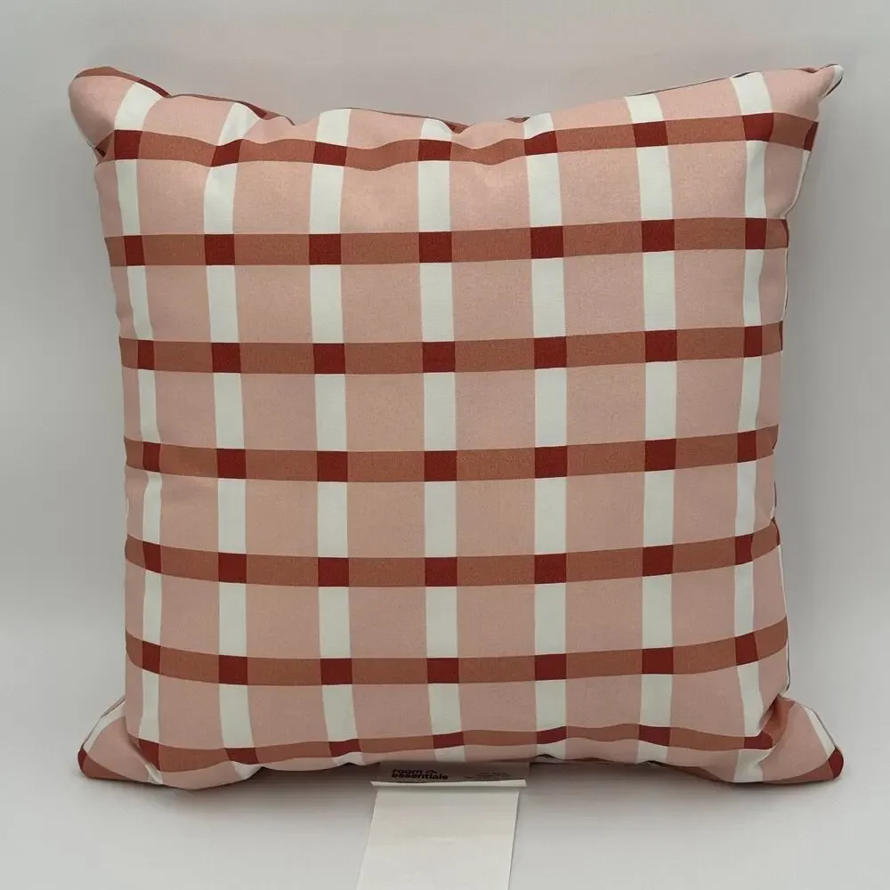 Room Essentials Outdoor Throw Pillow Red Bold Plaid‎ 17x17 Patio Cushion Decor